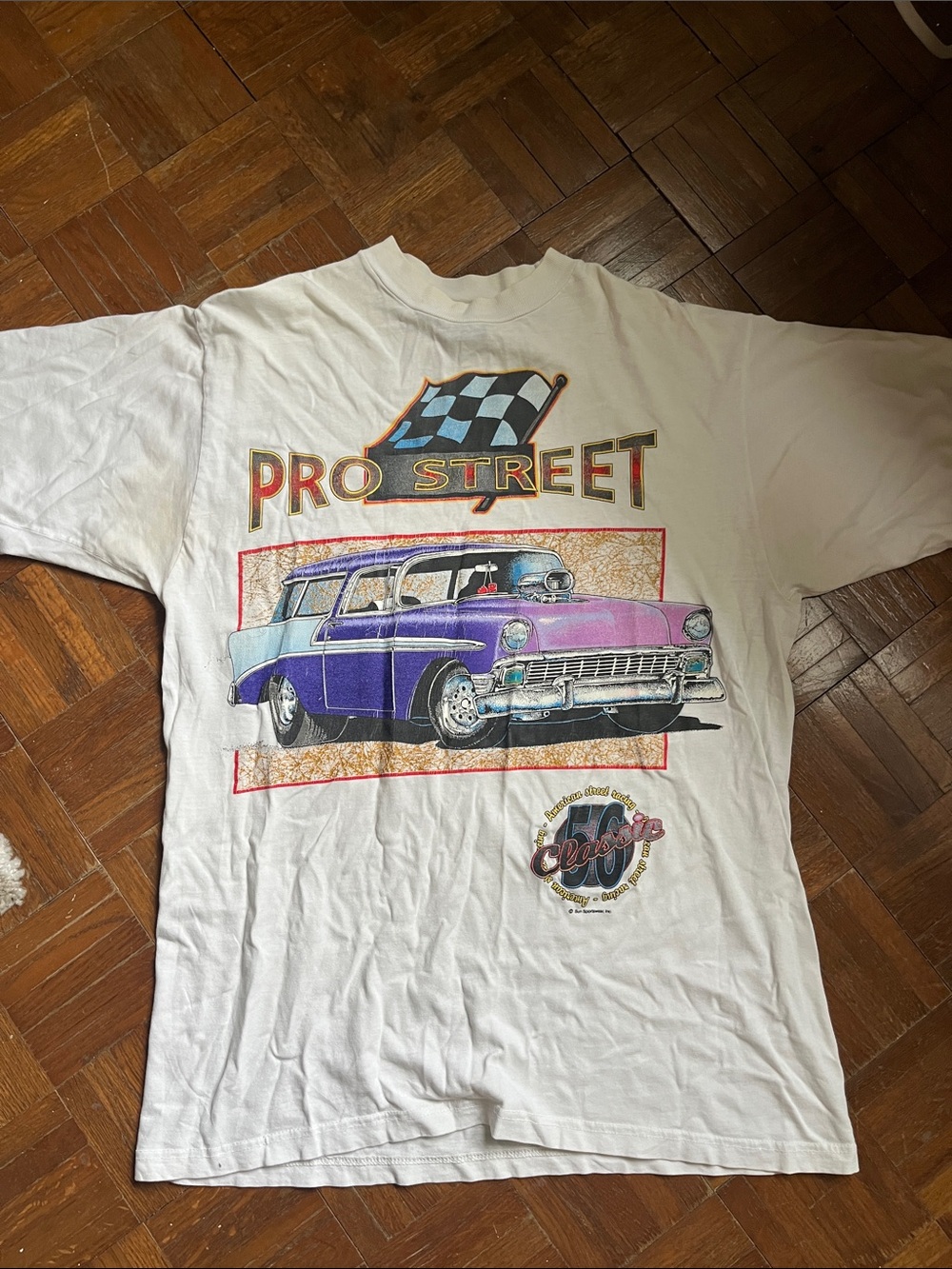 Large Classic Car Graphic Tee - White with Purple Accent